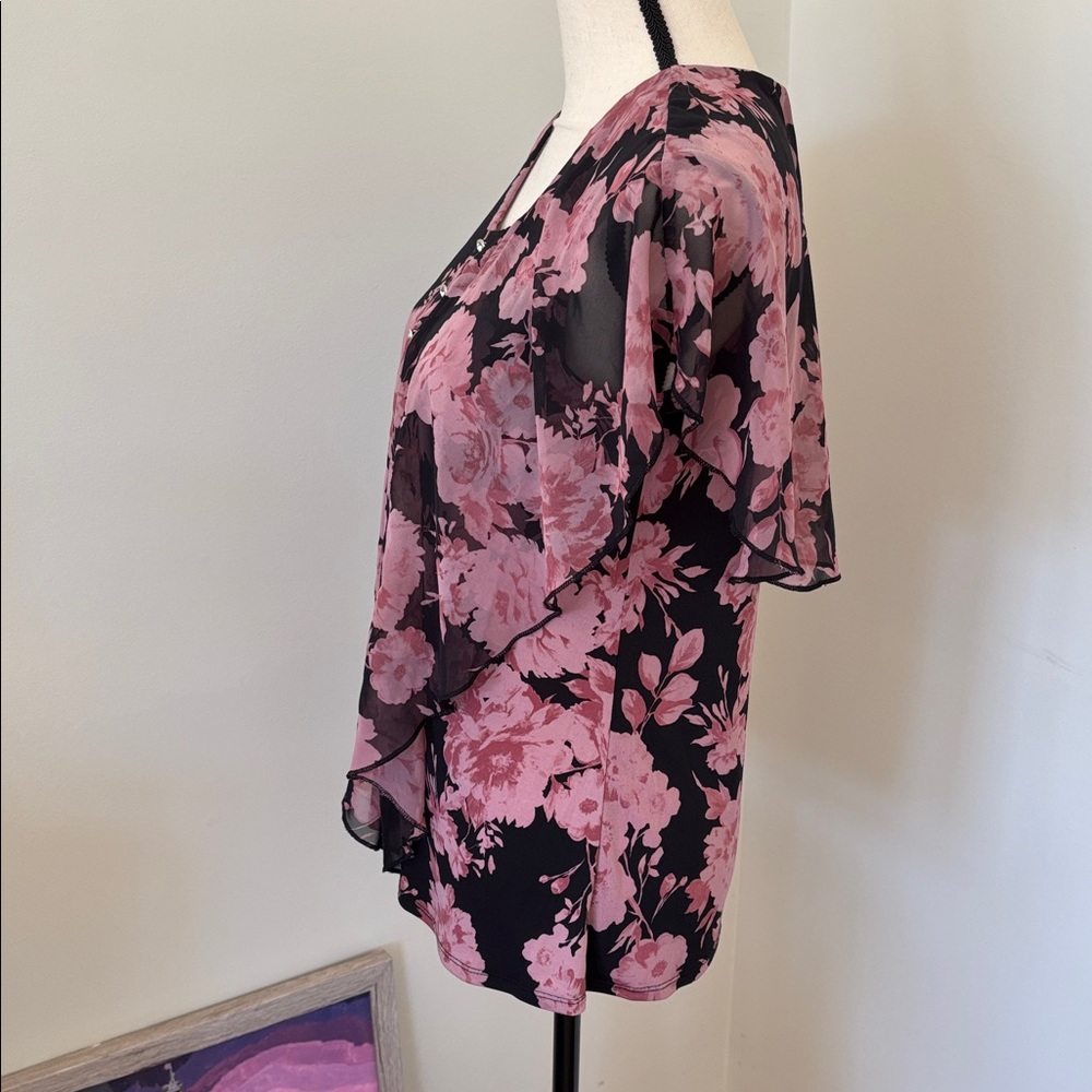 Floral Sheer Pink and Black Blouse - Picture 4 of 6